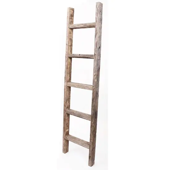 Rustic Farmhouse 5ft Reclaimed Wood Decorative Bookcase Ladder Grey {1}