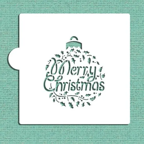Merry Christmas Holly Ornament Cookie & Craft Stencil | CM074 by Designer Stencils | Cookie Decorating Tools | Baking Stencils for Royal Icing, Airbrush, Dusting Powder | Craft Stencils for Canvas, Paper, Wood | Reusable Food Grade Stencil {5}