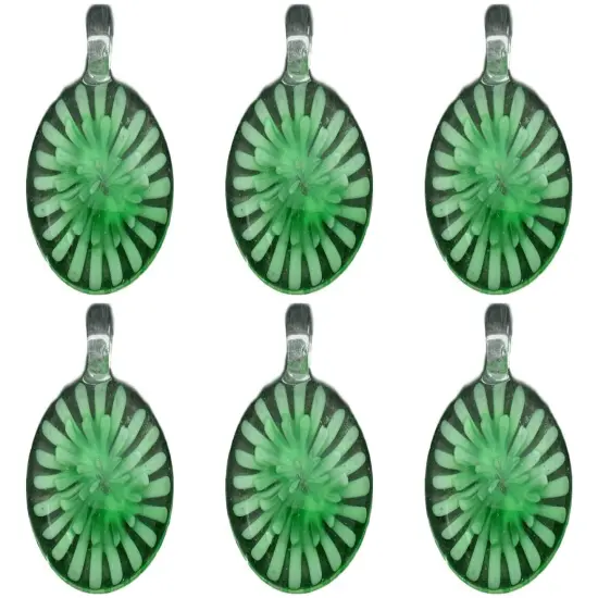 Green Lampwork Glass Pendant Bead Round Flower Part Pack of 6 {1}