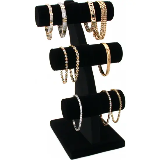 Black Velvet 3 Tier T-Bar Bracelet Jewelry Display 11" {1}