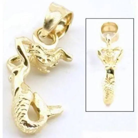 14K Yellow Gold Mermaid Charm with 18" Gold Cable Chain & Gift Box {4}