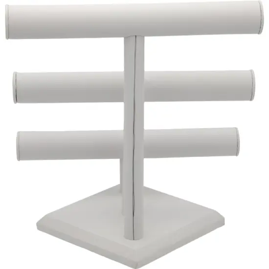 3 Tier White Leather T-Bar Bracelet & Necklace Jewelry Display Stands {4}