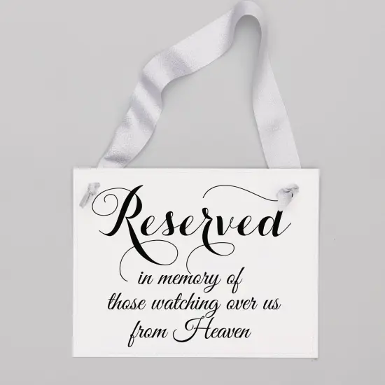 Ritzy Rose Memorial Chair Sign - Black on 11x8in White Linen Cardstock with Metallic Silver Ribbon {2}