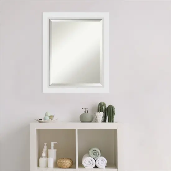Beveled Wood Bathroom Wall Mirror, Blanco White Frame {5}