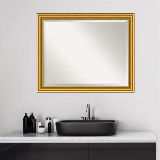 Beveled Wood Bathroom Wall Mirror, Townhouse Gold Frame {6}