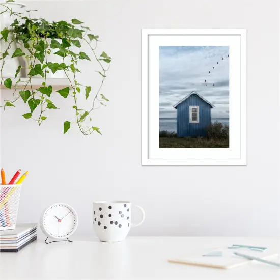 Beach hut by Lotte Gronkjaer Wood Framed Wall Art Print {6}