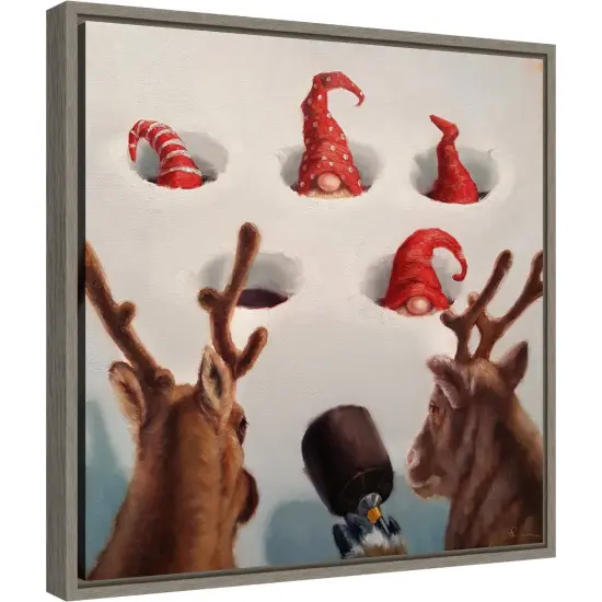 Whack-An-Elf Reindeer Games by Lucia Heffernan Canvas Wall Art Print Framed Grey {1}