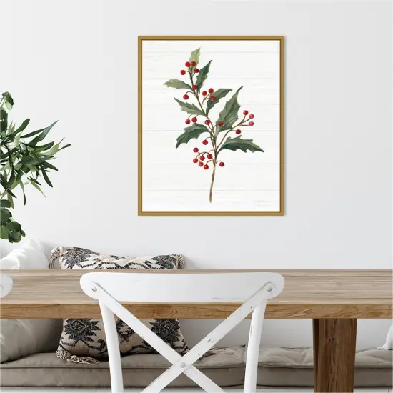 Christmas Moments IV (Holly) by Silvia Vassileva Canvas Wall Art Print Framed Gold {4}