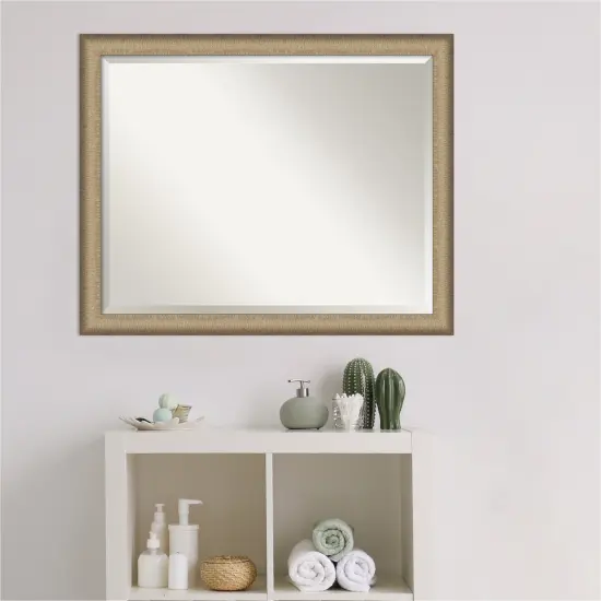 Beveled Bathroom Wall Mirror, Elegant Brushed Narrow Frame {5}