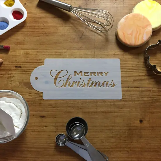Fancy Merry Christmas Cake Stencil | C257 by Designer Stencils | Cake Decorating Tools | Baking Stencils for Royal Icing, Airbrush, Dusting Powder | Reusable Plastic Food Grade Stencil for Cakes | Easy to Use & Clean Cake Stencil {2}