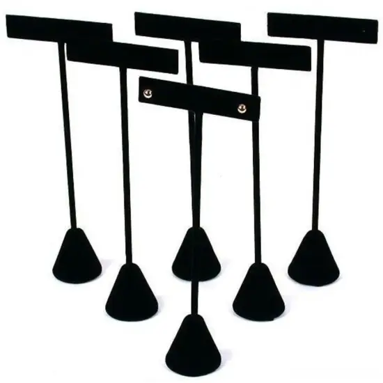 6 Black Velvet Earring T Stand Displays 6 1/2" {1}