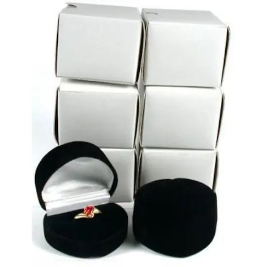 6 Black Flocked Heart Ring Gift Jewelry Display Boxes {1}