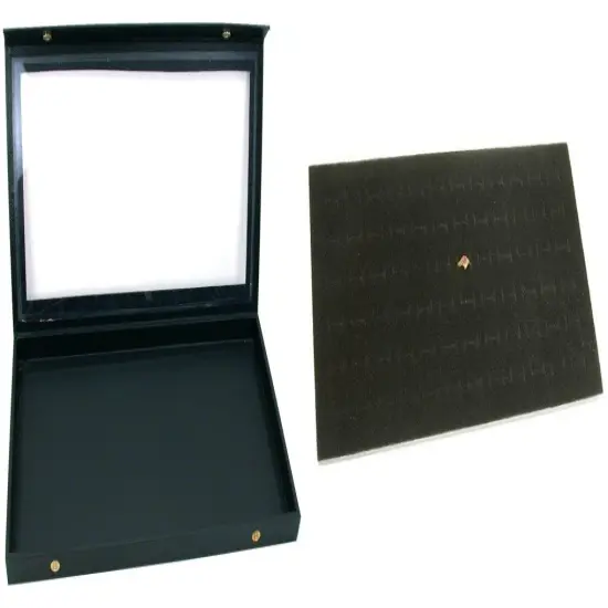 Black Glass Top Jewelry Case (Snap close lid) w/ Black 72-slot Foam Display Pad {1}
