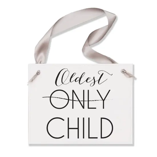 Ritzy Rose Pregnancy Announcement Sign - Black on 11x8in White Linen Cardstock with Gray Ribbon {1}