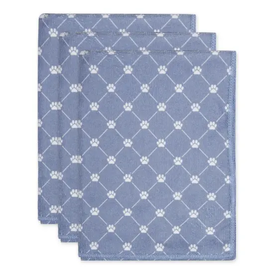 DII Stonewash Blue Printed Trellis Paw Small Pet Towel (Set of 3) {1}