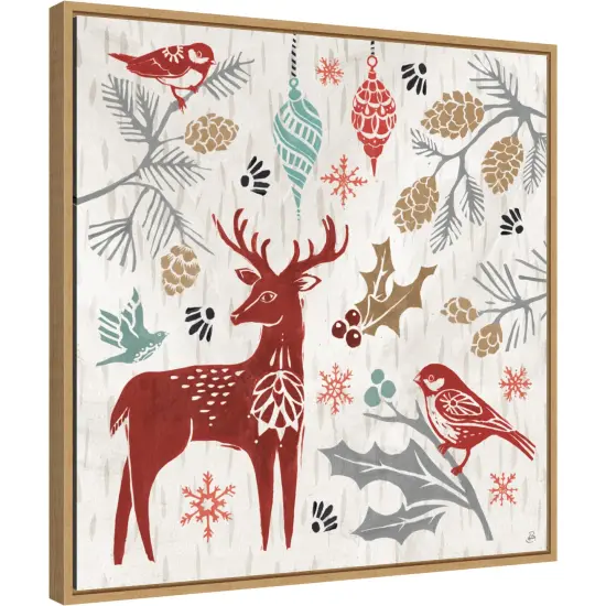 Woodcut Christmas III by Daphne Brissonnet Canvas Wall Art Print Framed Natural {1}