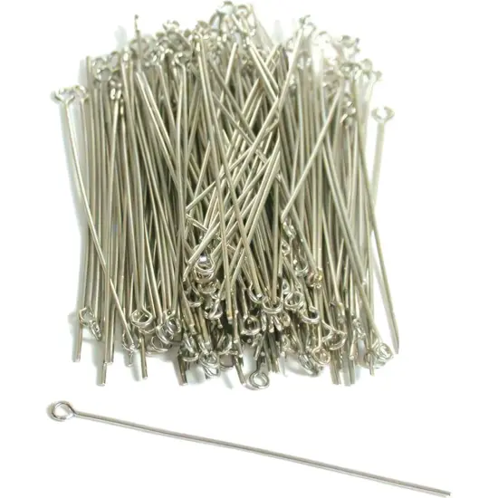 100 Hat Eye Pins White Loop Bead Earring Charm 21 Gauge {1}