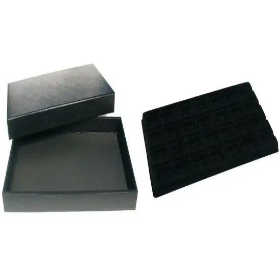 Black Jewelry Display Case (Removable Magnetic Lid) w/ Blck 28-slot Plastic Tray {1}