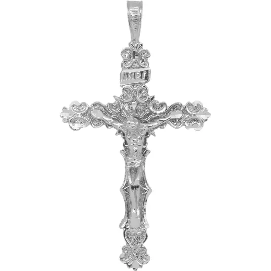 14K White Gold INRI Crucifix Charm Religious Jewelry {1}