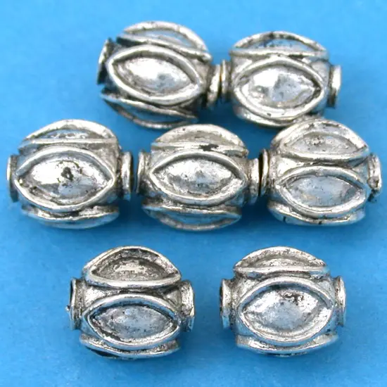 Round Design Beads Antique Silver Plated 9.5mm Approx 6 {1}