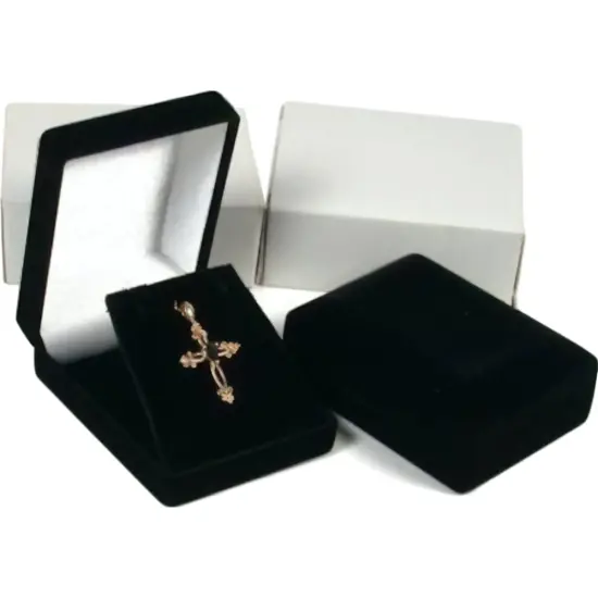 2 Necklace Pendant Gift Boxes Jewelry Displays Black {1}