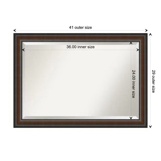 Beveled Wood Bathroom Wall Mirror, Cyprus Walnut Narrow Frame {1}