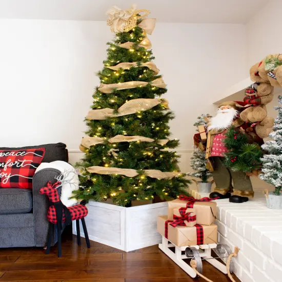 Rustic Farmhouse Large 27" Reclaimed Wooden Christmas Tree Box Collar Red {6}