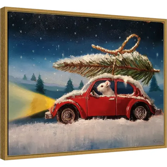 Mouse with Christmas Tree by Lucia Heffernan Canvas Wall Art Print Framed Natural {6}