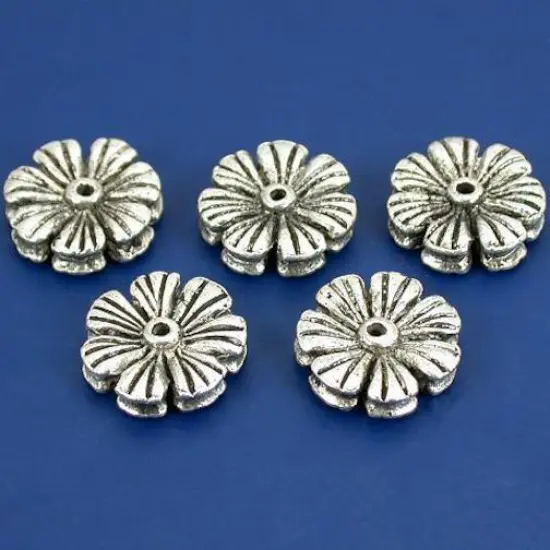 Flower Disc Beads Antique Silver Plated 16mm Approx 4 {1}