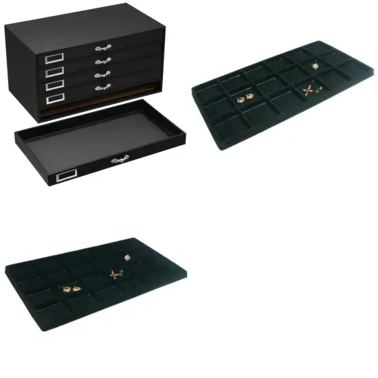 Findingking Jewelry Display Tray Insert Black Showcase w/ 5 Black Gem Jar Slots {1}