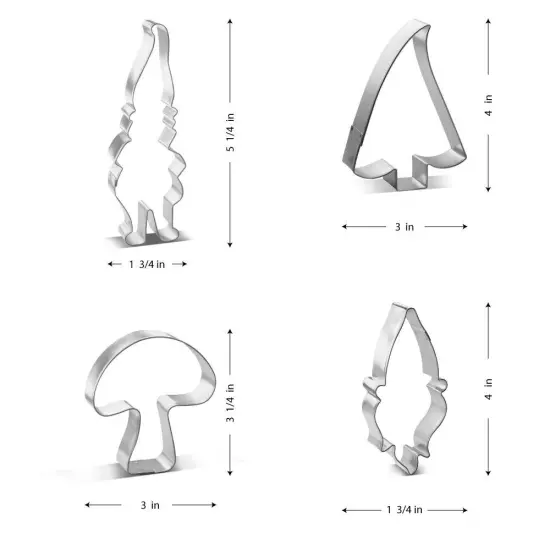 CookieCutter.com Enchanted Woodland Gnome Elf 4 Piece Cookie Cutters Set, Gnome, Dwarf, Mushroom, Tree, Tin Plate Steel, USA {2}