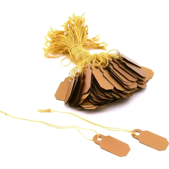 Gold Tone Paper Tote Shopping Gift Bags & String Jewelry Price Tags Kit 200 Pcs {3}