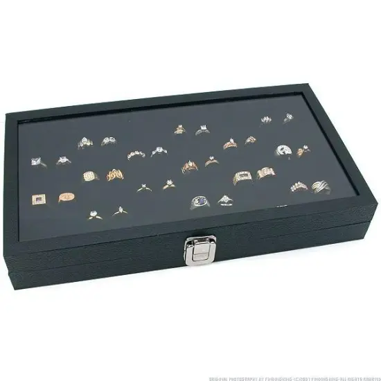 Glass Top Black Jewelry Display Case 2 72 Slot Ring Trays {2}
