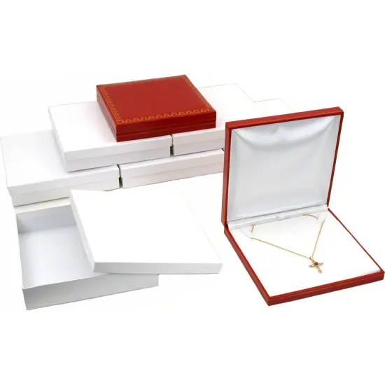 6 Red Leather Necklace Pendant Gift Box Jewelry Display {1}