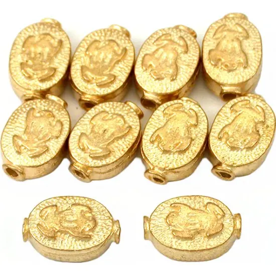 15g Fluted Flat Oval Frog Beads Gold Plt 11mm Approx 10 {1}
