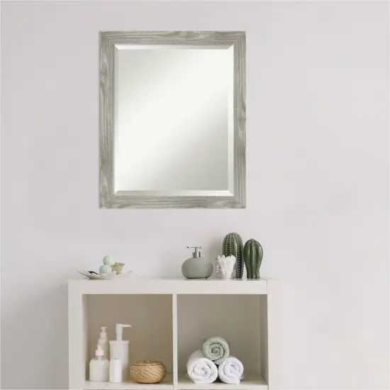 Beveled Bathroom Wall Mirror, Dove Greywash Square Frame {6}