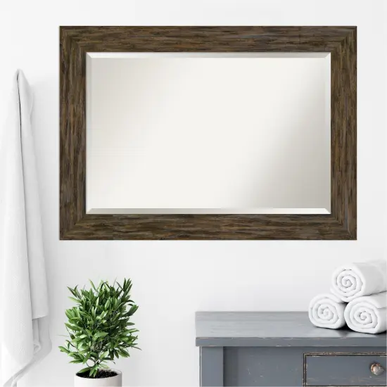 Beveled Wood Bathroom Wall Mirror, Fencepost Frame {6}