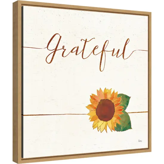 Grateful Fall Sunflower by Veronique Charron 16-in. W x 16-in. H. Canvas Wall Art Print Framed in Natural {1}