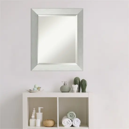 Beveled Wood Bathroom Wall Mirror, Brushed Sterling Silver Frame {5}
