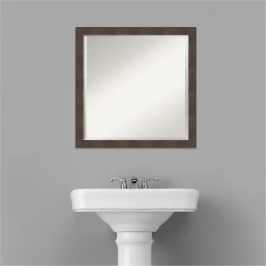 Beveled Wood Bathroom Wall Mirror, Whiskey Brown Rustic Frame {6}