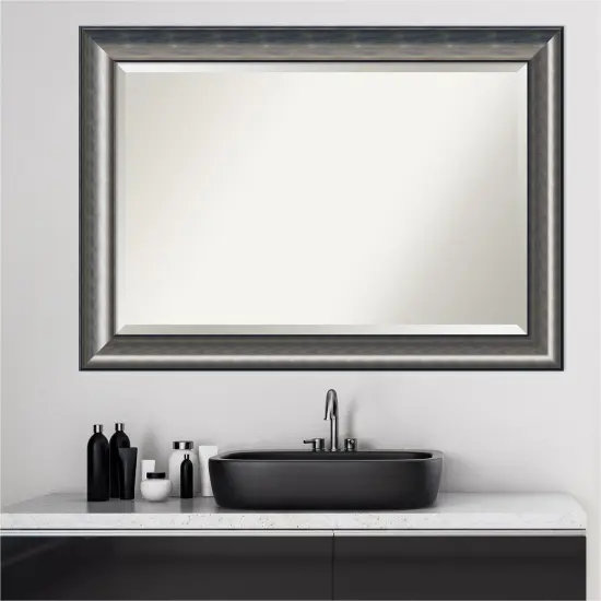 Beveled Wood Bathroom Wall Mirror, Quicksilver Scoop Frame {6}