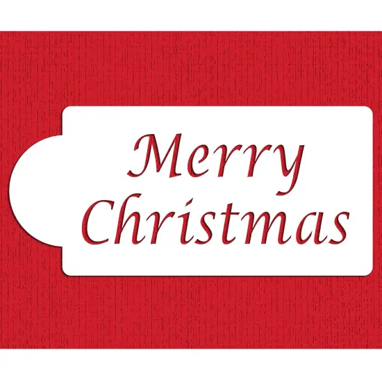 Merry Christmas Cake Stencil | C016 by Designer Stencils | Cake Decorating Tools | Baking Stencils for Royal Icing, Airbrush, Dusting Powder | Reusable Plastic Food Grade Stencil for Cakes & Cookies | Easy to Use & Clean Cake & Cookie Stencil {1}