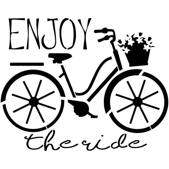 Enjoy The Ride Bicycle Embossing 12 x 12 Stencil | FS050 by Designer Stencils | Word & Phrase Stencils | Reusable Stencils for Painting on Wood, Wall, Tile, Canvas, Paper, Fabric, Furniture, Floor | Reusable Stencil for Home Makeover {1}