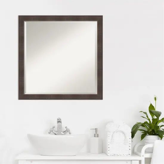 Beveled Wood Bathroom Wall Mirror, Whiskey Brown Rustic Frame {5}