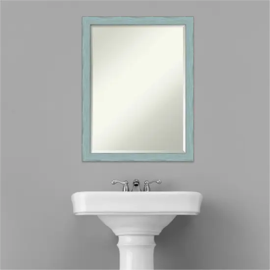 Beveled Wood Bathroom Wall Mirror, Sky Blue Rustic Frame {6}