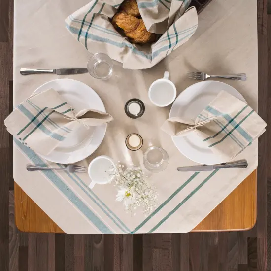 DII Teal French Stripe Tablecloth 70 Round {6}