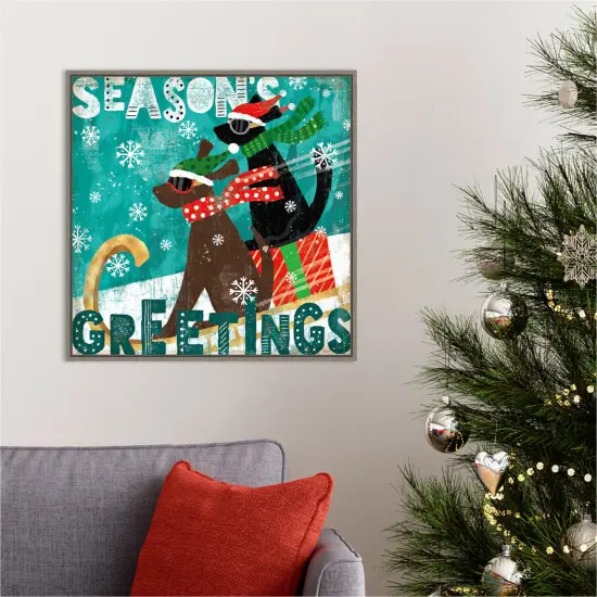 Merry Making IV Dog Sled by Veronique Charron Canvas Wall Art Print Framed Grey {5}