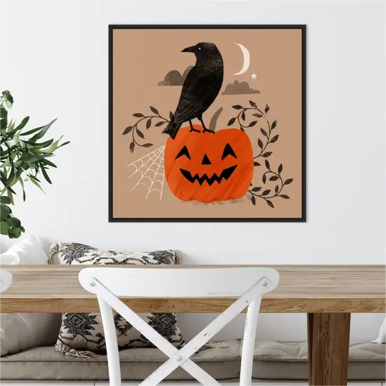 Halloween Crow Graphic II by Victoria Barnes 22-in. W x 22-in. H. Canvas Wall Art Print Framed in Black {5}