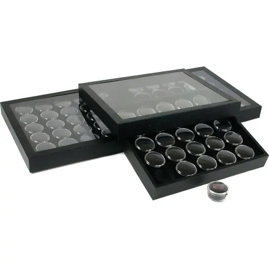 75 Black Gem Jars Display & Acrylic Lid Travel Tray {1}