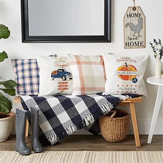 DII Asst Autumn Plaid And Print Pillow Cover 18x18 inch, 4 Piece {6}